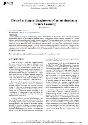 Discord to Support Synchronous Communication in Distance Learning