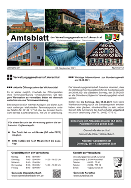 Amtsblatt | Verwaltungsgemeinde Aurachtal | 02.09.2021