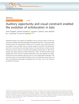 Auditory Opportunity and Visual Constraint Enabled the Evolution of Echolocation in Bats