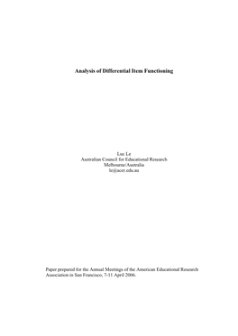 Analysis of Differential Item Functioning