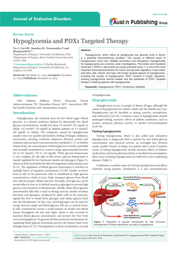 Hypoglycemia and PDX1 Targeted Therapy