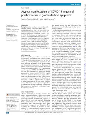 Atypical Manifestations of COVID-19 in General Practice: a Case of Gastrointestinal Symptoms Sardam Faraidon Wahab,1 Brian Bridal Løgstrup2