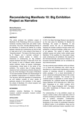 Reconsidering Manifesta 10: Big Exhibition Project As Narrative