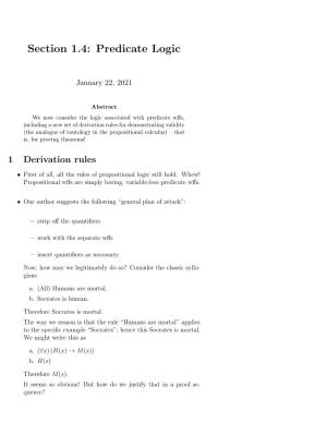 Section 1.4: Predicate Logic