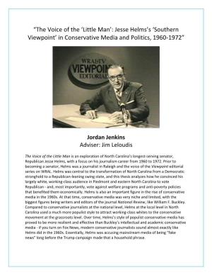 “The Voice of the 'Little Man': Jesse Helms's 'Southern Viewpoint' In