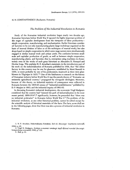 N. N. CONSTANTINESCU (Bucharest, Romania) the Problem of the Industrial Revolution in Romania Study of the Romanian Industrial R