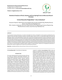 Statistical Analysis of Early Autumn and Late Spring Frosts in Khorasan Razavi Province