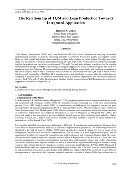 The Relationship of TQM and Lean Production Towards Integrated Application