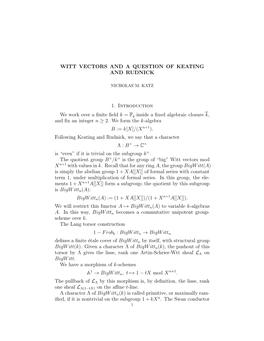 Witt Vectors and a Question of Keating and Rudnick