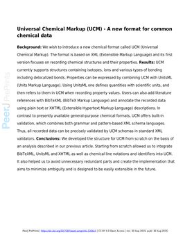 Universal Chemical Markup (UCM) - a New Format for Common Chemical Data