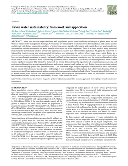 Urban Water Sustainability: Framework and Application