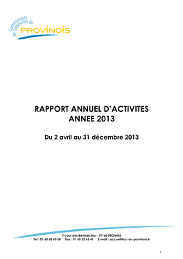 Rapport Annuel D'activites Annee 2013