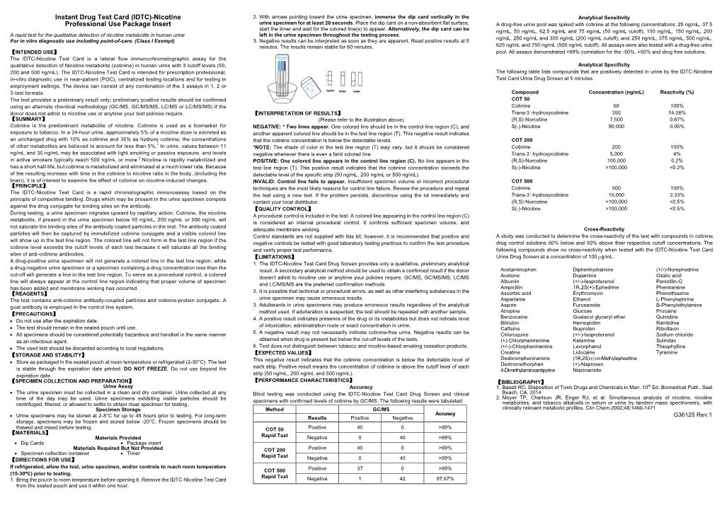 Instant Drug Test Card (IDTC)-Nicotine Professional Use