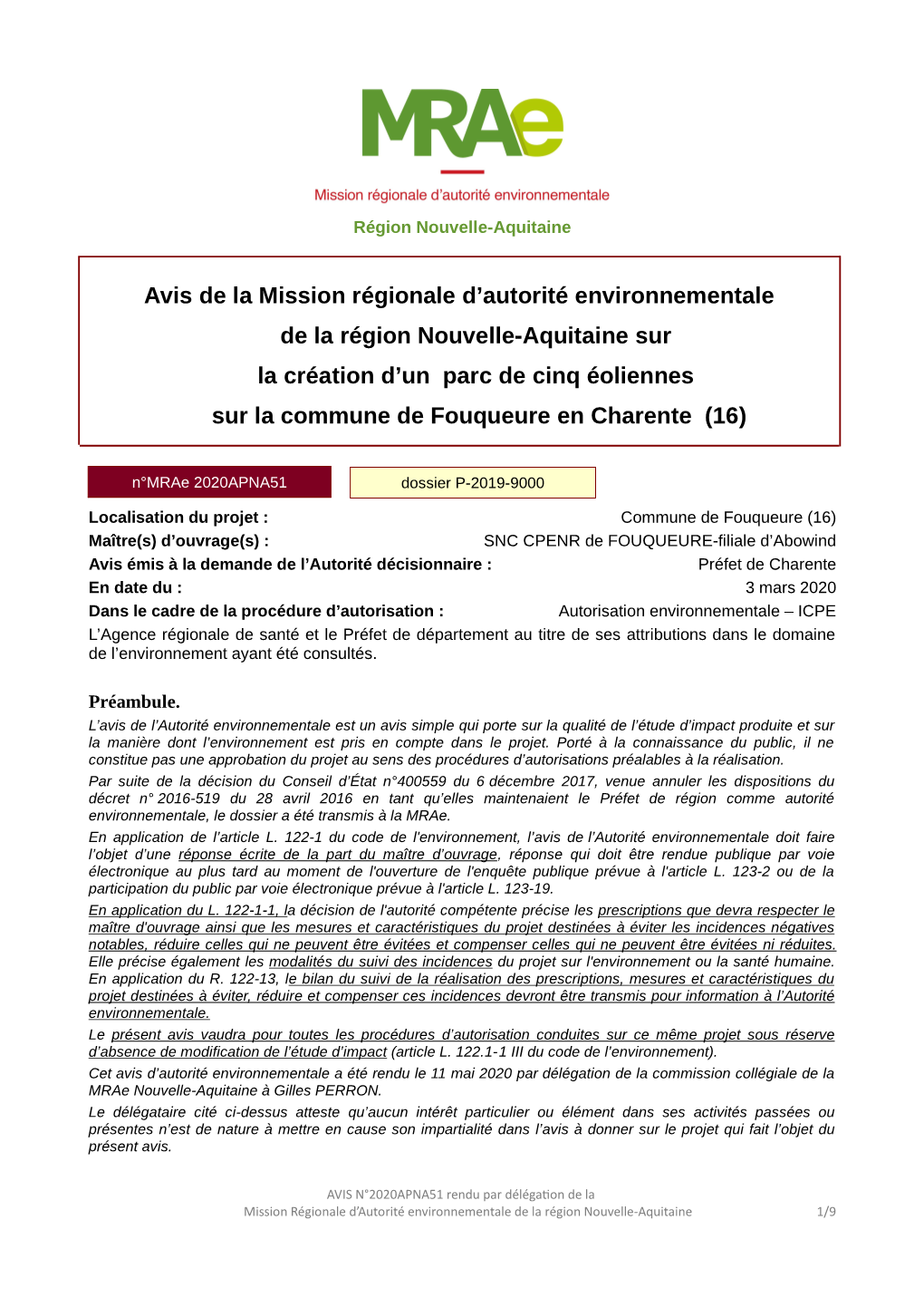 Avis De La Mission Régionale D'autorité Environnementale De La Région