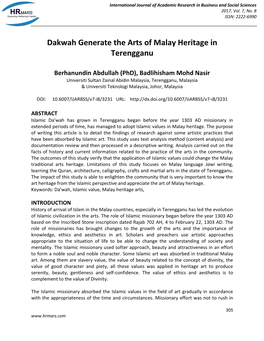 Dakwah Generate the Arts of Malay Heritage in Terengganu