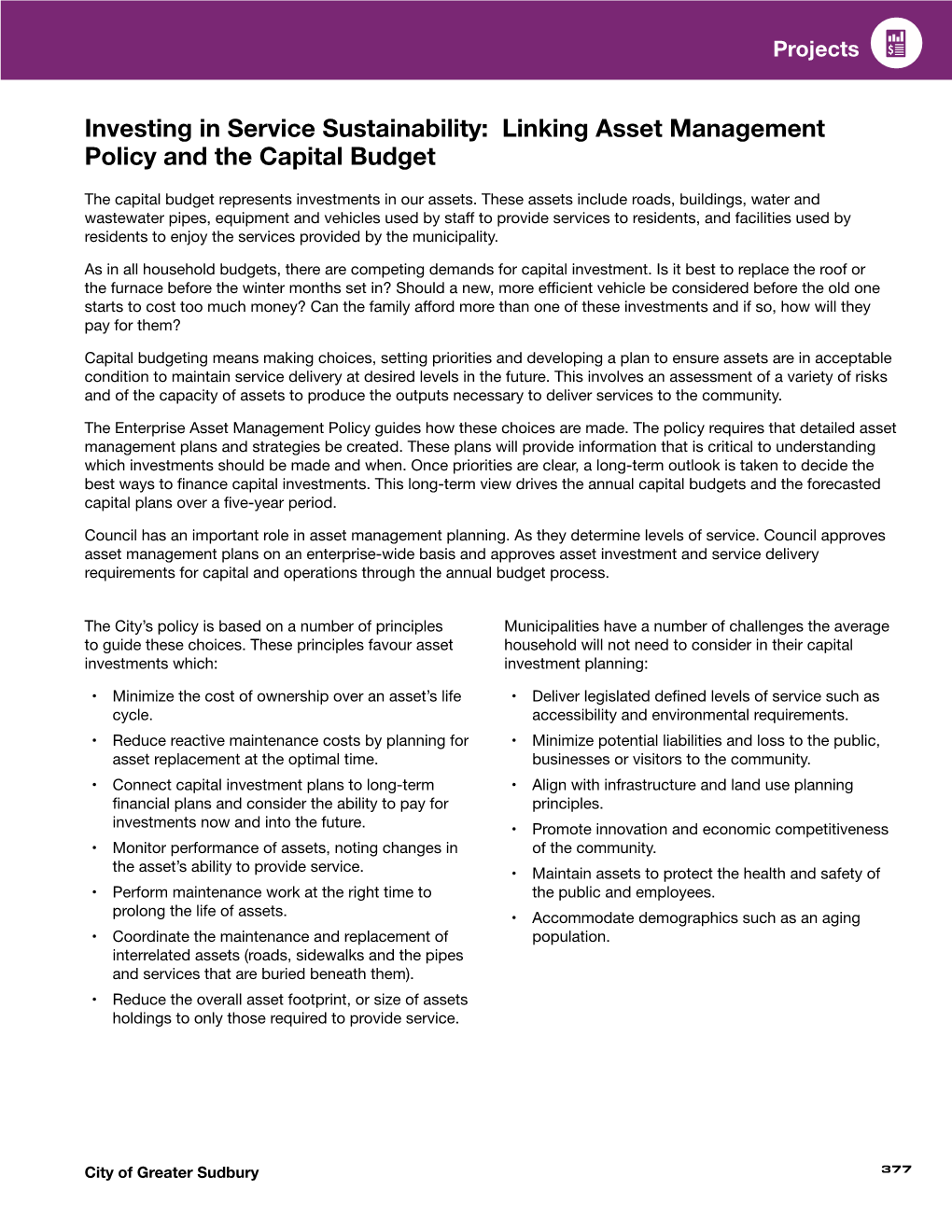 Linking Asset Management Policy and the Capital Budget