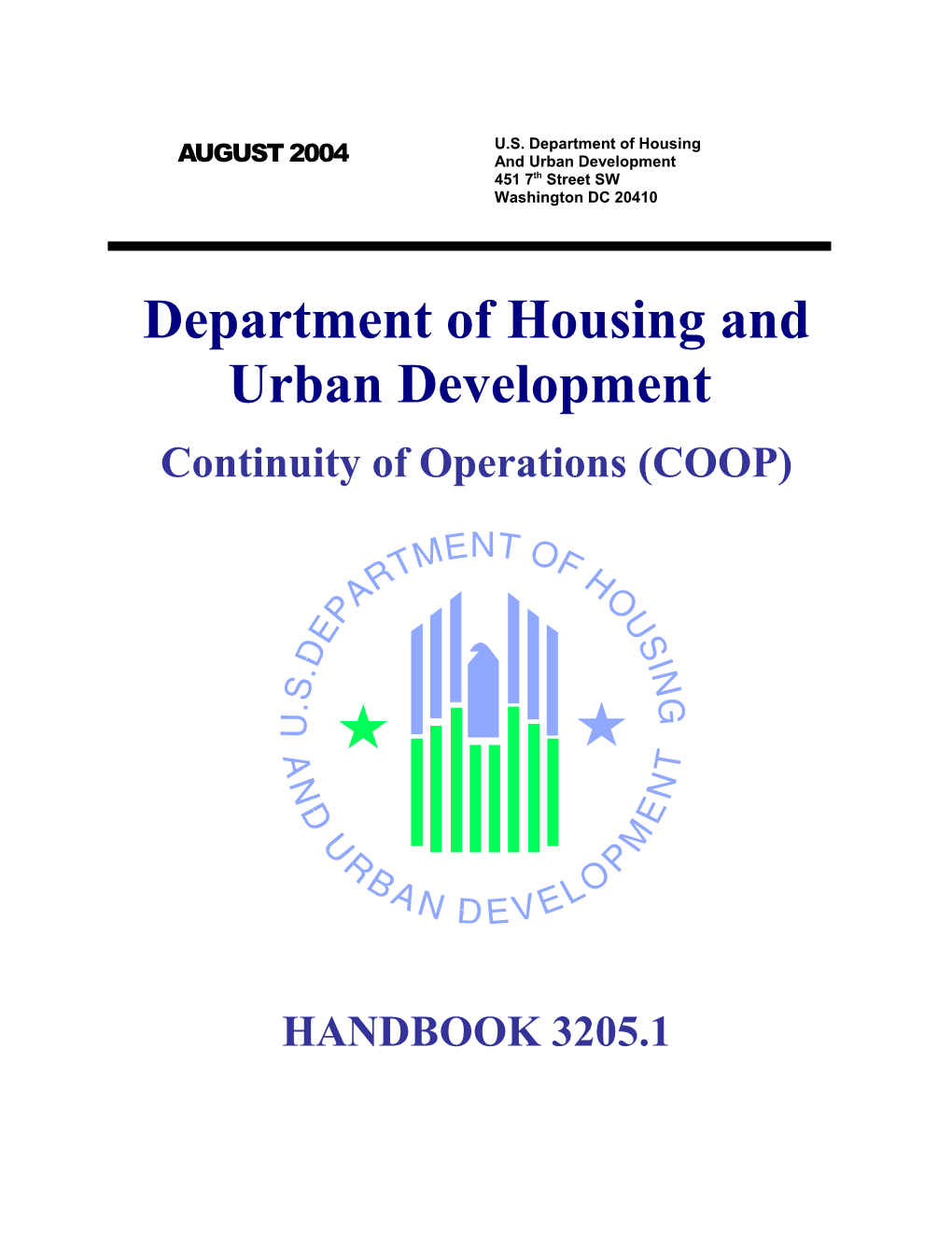 Hud Continunity of Operations (Coop) Handbook 3205