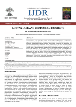 Loktak Lake and Ecotourism Prospects