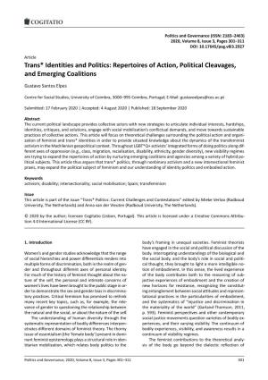 Trans* Identities and Politics: Repertoires of Action, Political Cleavages, and Emerging Coalitions