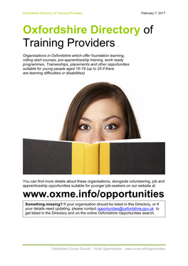 Oxfordshire Directory of Training Providers February 7, 2017 Oxfordshire Directory of Training Providers