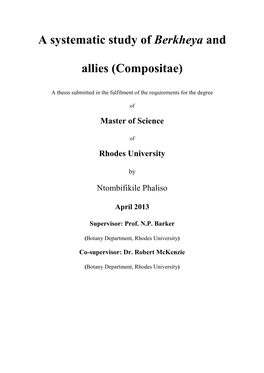 A Systematic Study of Berkheya and Allies (Compositae)