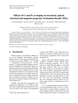 Effects of Cr and Fe Co-Doping on Structural, Optical, Electrical and Magnetic Properties of Titanium Dioxide (Tio2)