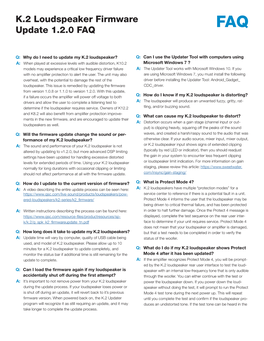 K.2 Loudspeaker Firmware Update 1.2.0 FAQ FAQ