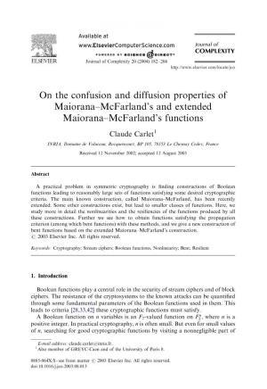 On the Confusion and Diffusion Properties of Maiorana–Mcfarland’S and Extended Maiorana–Mcfarland’S Functions