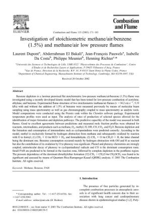 Investigation of Stoichiometric Methane/Air/Benzene (1.5%) and Methane/Air Low Pressure ﬂames