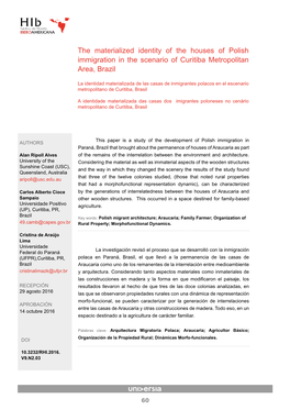 The Materialized Identity of the Houses of Polish Immigration in the Scenario of Curitiba Metropolitan Area, Brazil
