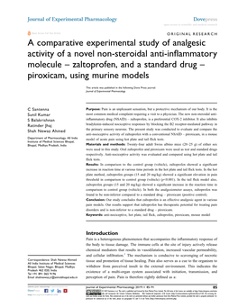 A Comparative Experimental Study of Analgesic Activity of a Novel Non-Steroidal Anti-Inflammatory Molecule – Zaltoprofen