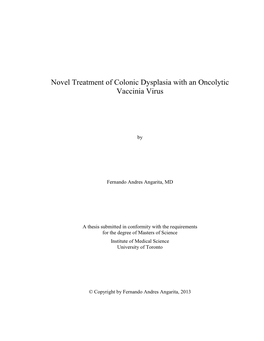 Novel Treatment of Colonic Dysplasia with an Oncolytic Vaccinia Virus