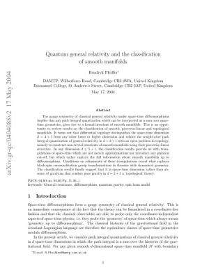 Quantum General Relativity and the Classification of Smooth Manifolds