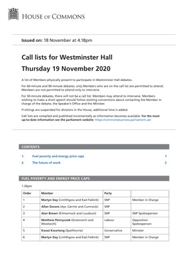 View Call Lists: Westminster Hall PDF File 0.05 MB