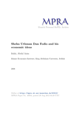 Shehu Uthman Dan Fodio and His Economic Ideas