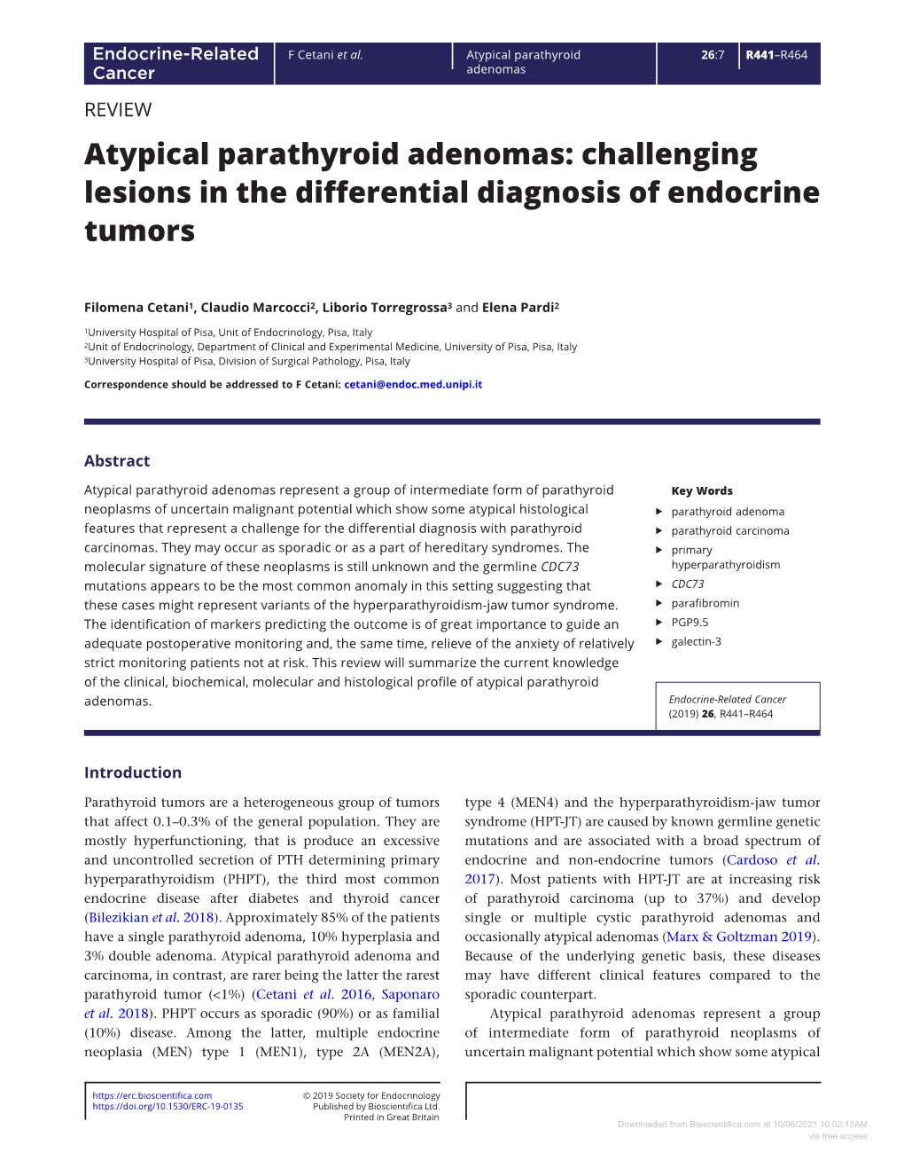 Atypical Parathyroid Adenomas: Challenging Lesions in the Differential Diagnosis of Endocrine Tumors