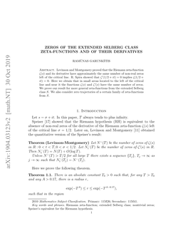 Arxiv:1904.03123V2 [Math.NT] 30 Oct 2019 N Any and J Uhta Nteregion the in That Such Then Hoe 1.1