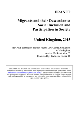 Migrants and Their Descendants: Social Inclusion and Participation in Society