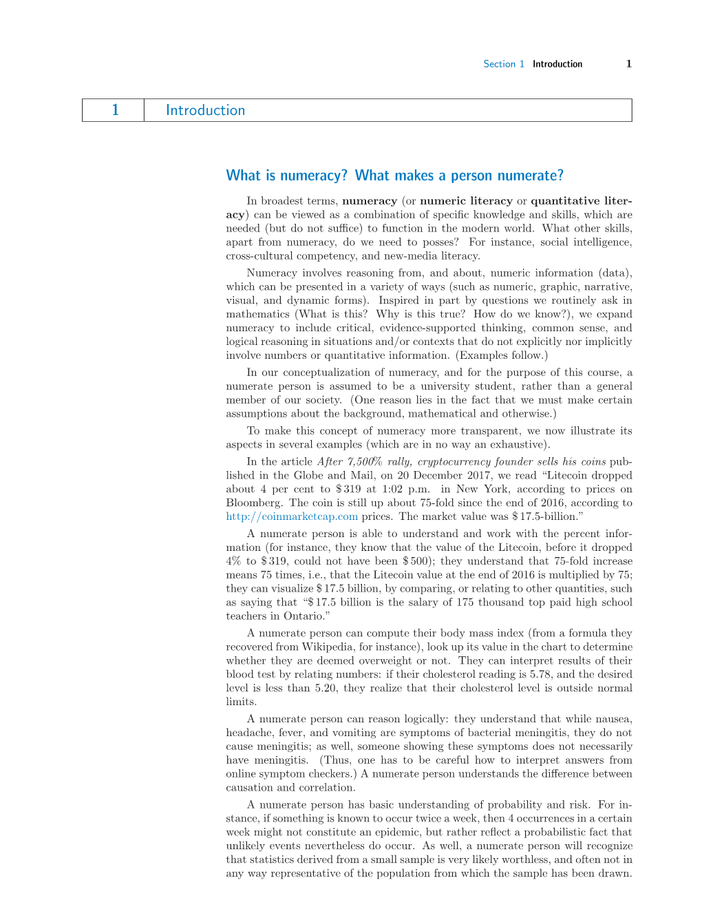 1 Introduction What Is Numeracy? What Makes a Person Numerate?