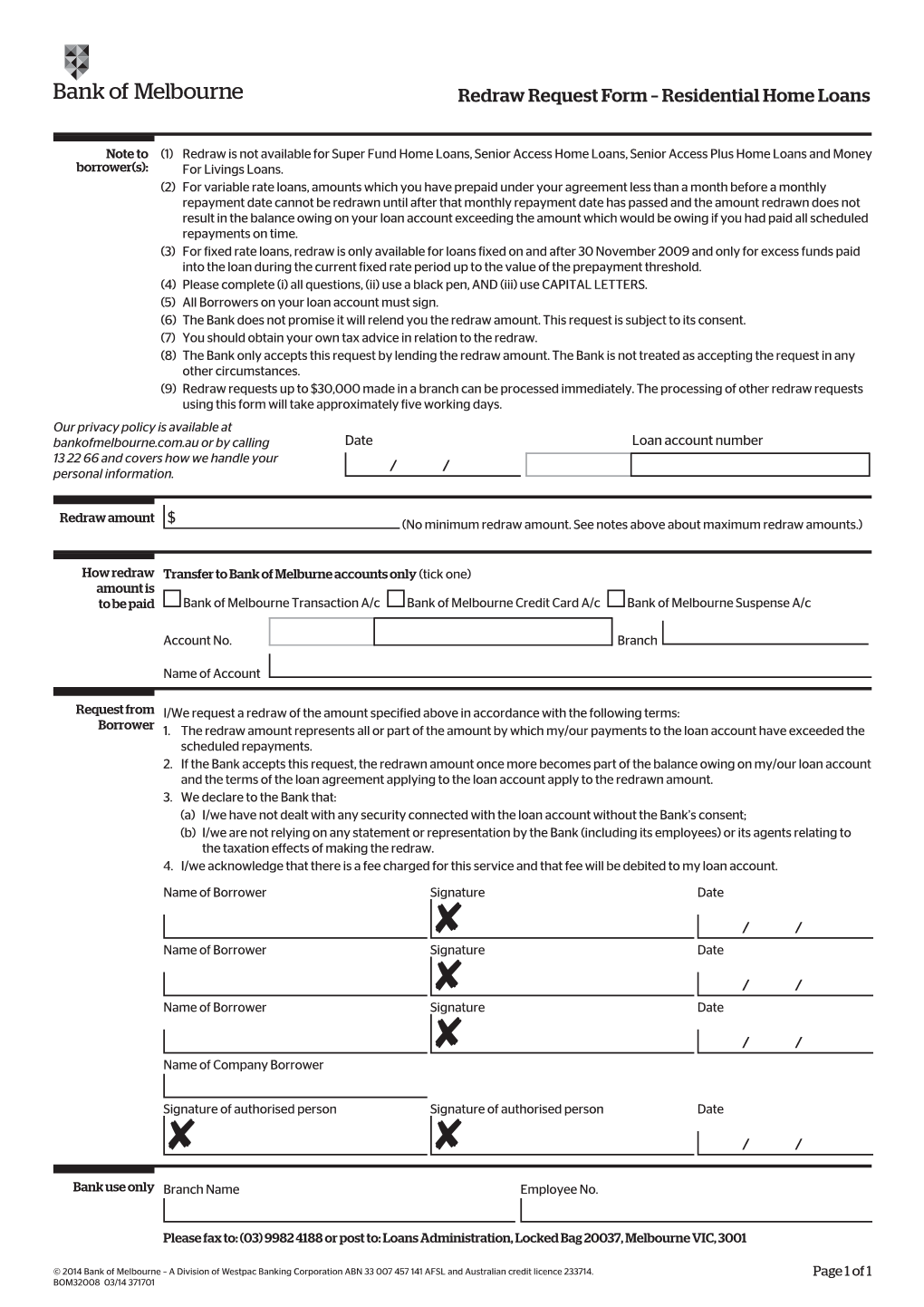 Home Loan Redraw Request Form