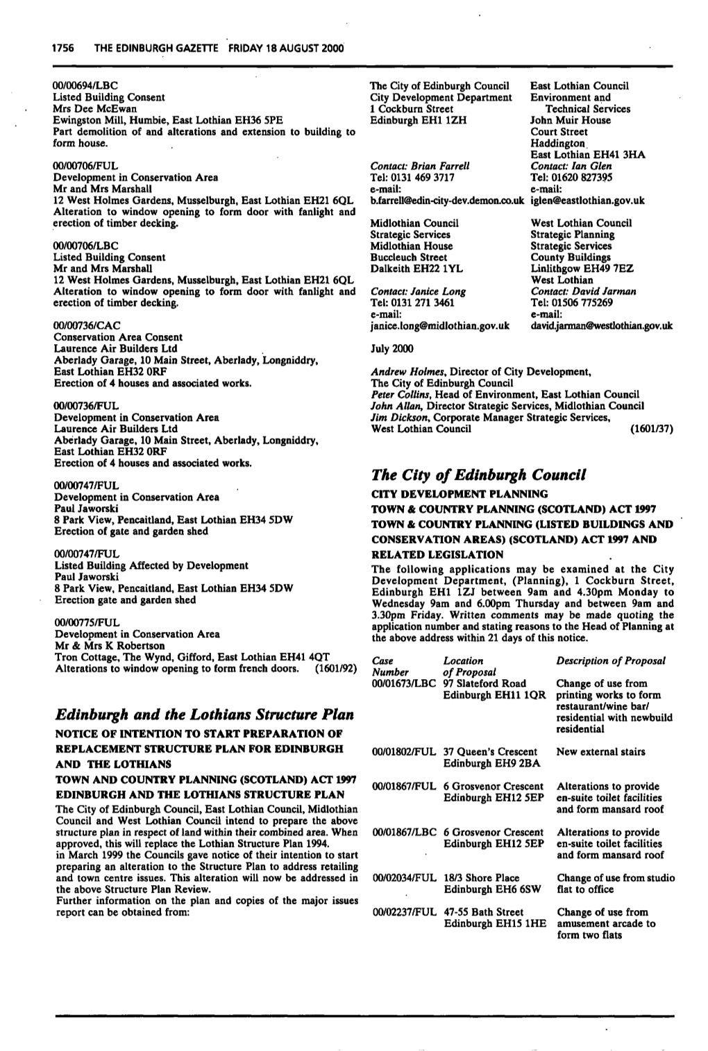 Edinburgh and the Lothians Structure Plan the City of Edinburgh Council