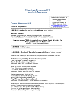 Wolpertinger Conference 2015 Academic Programme