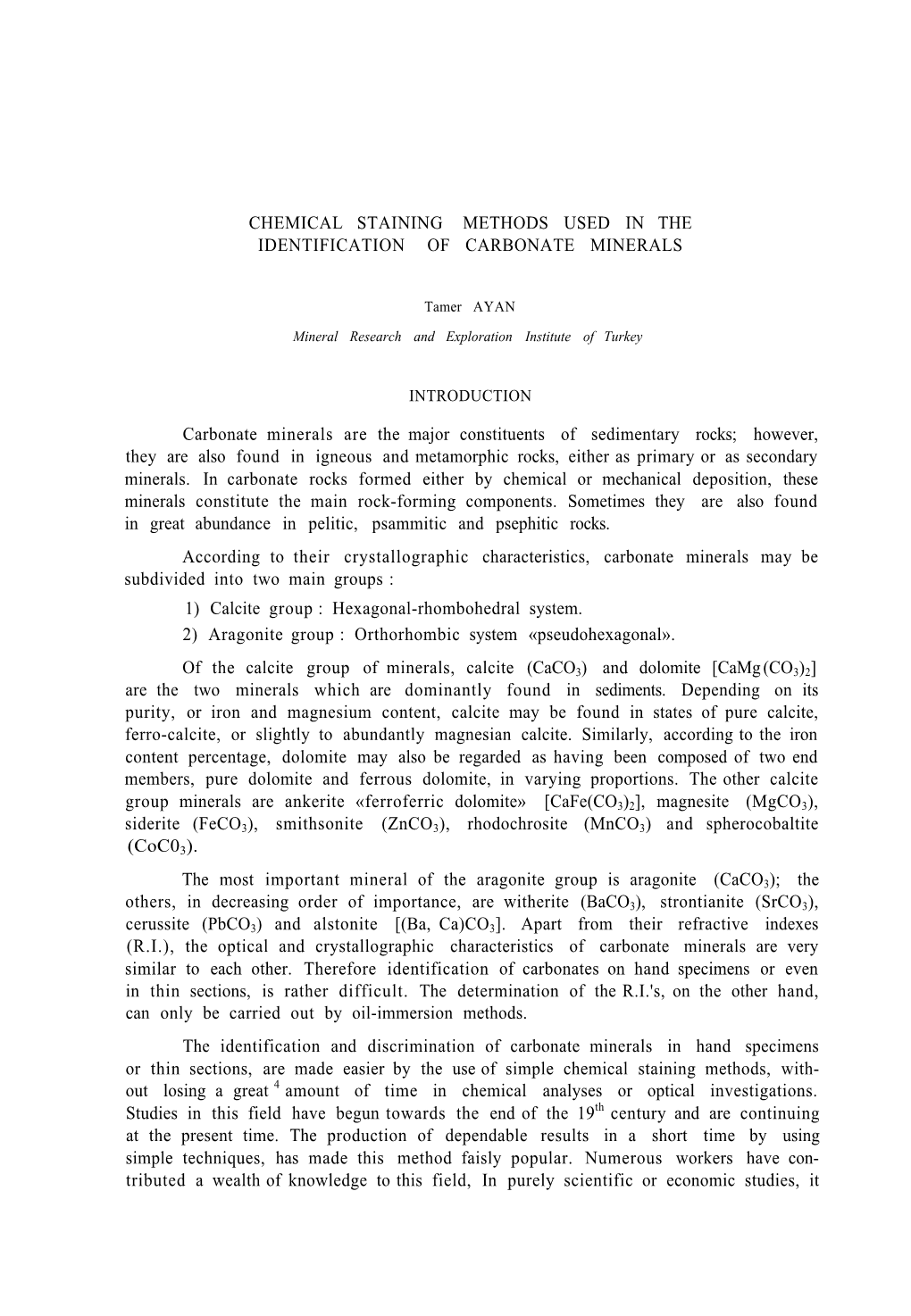 Chemical Staining Methods Used in the Identification of Carbonate Minerals