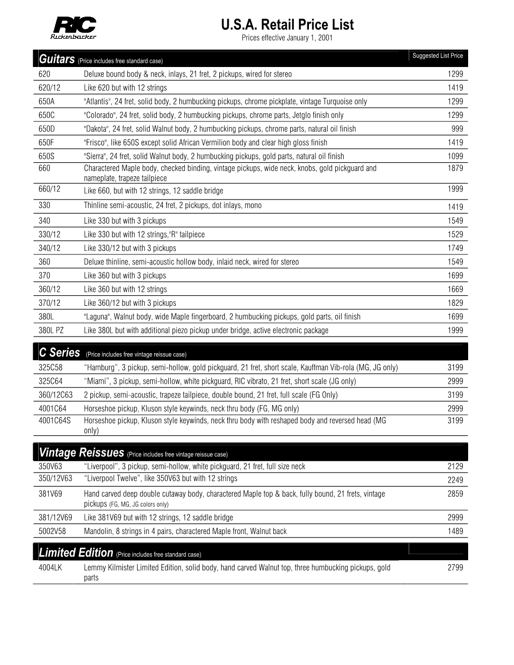 USA Retail Price List