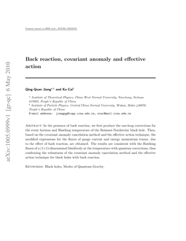Back Reaction, Covariant Anomaly and Effective Action