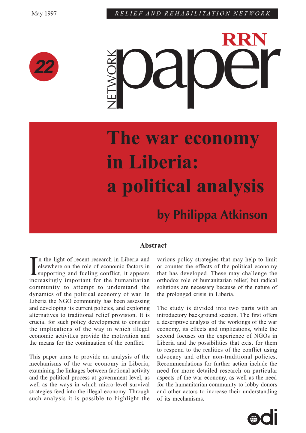The War Economy in Liberia: a Political Analysis by Philippa Atkinson