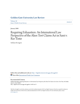 Requiring Exhaustion: an International Law Perspective of the Alien Tort Claims Act in Sarei V