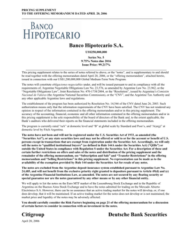 Banco Hipotecario S.A. Citigroup Deutsche Bank Securities