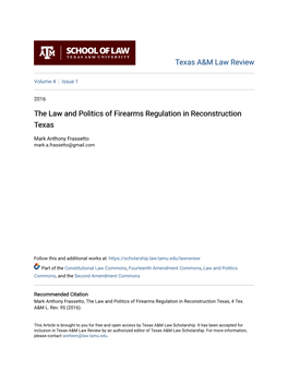 The Law and Politics of Firearms Regulation in Reconstruction Texas