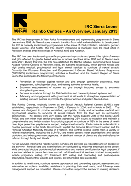IRC Sierra Leone Rainbo Centres – an Overview, January 2013